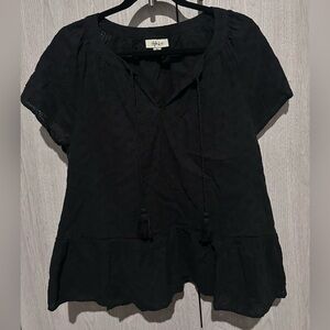 Style & Co. Women's Cotton Flutter-Sleeve Ruffle Top - Black - XL - NWT